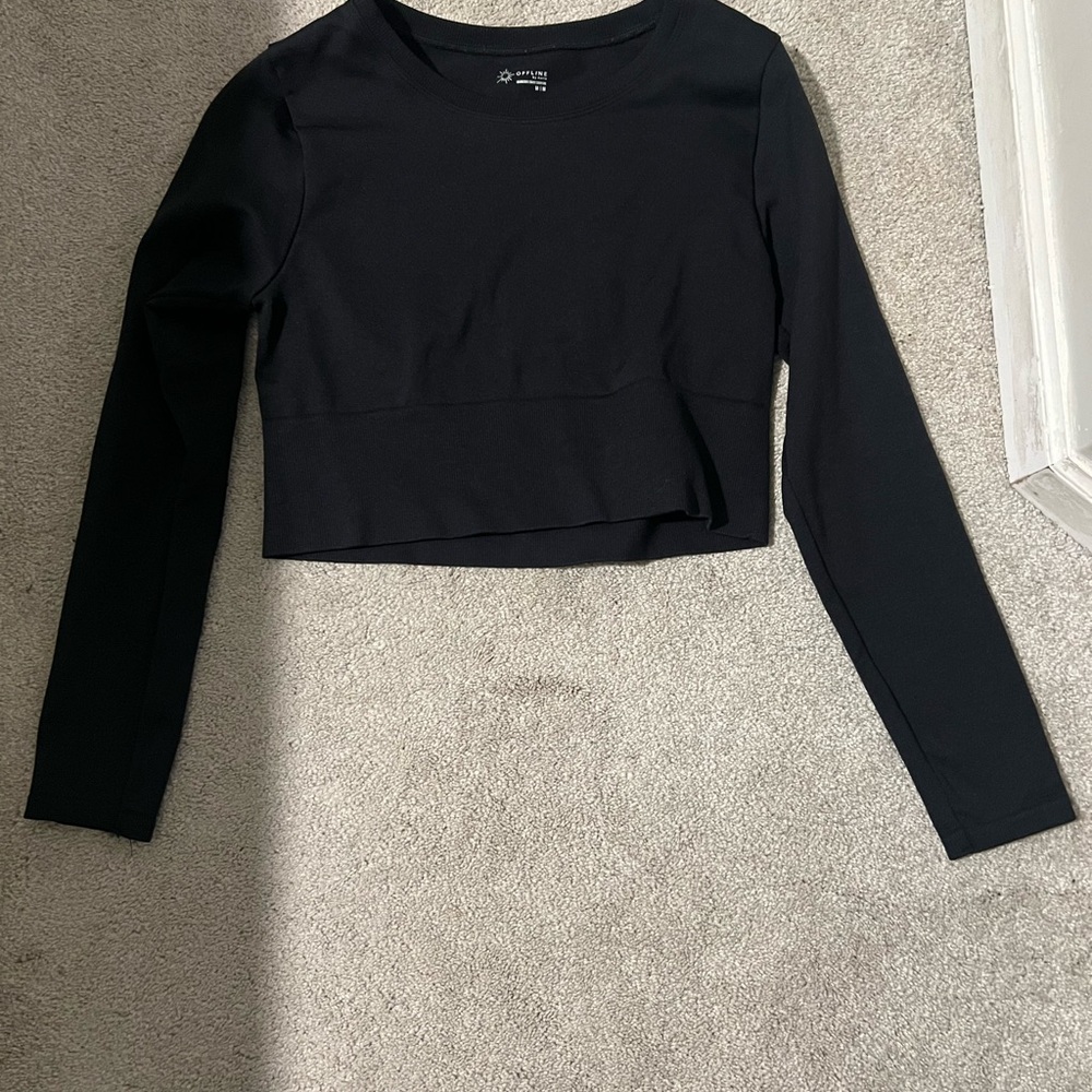 Aerie Black Long Sleeve Crop Top